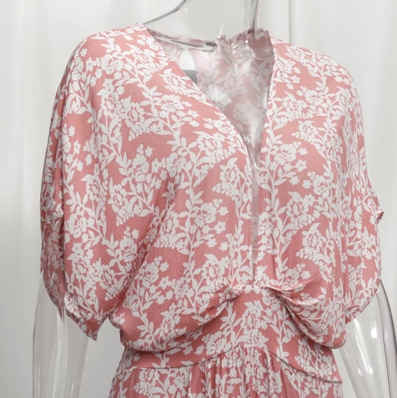 Floral Split Back V-neck Front Slit Cotton Boho Maxi Dress - Picture 9 of 16